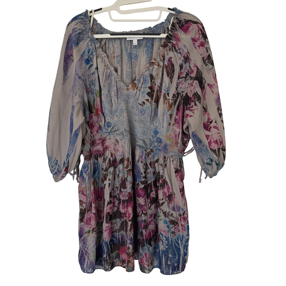 VTG Fashion Bug Tunic Womens XL Grey Floral Paisley Boho Grunge Peasant Babydoll